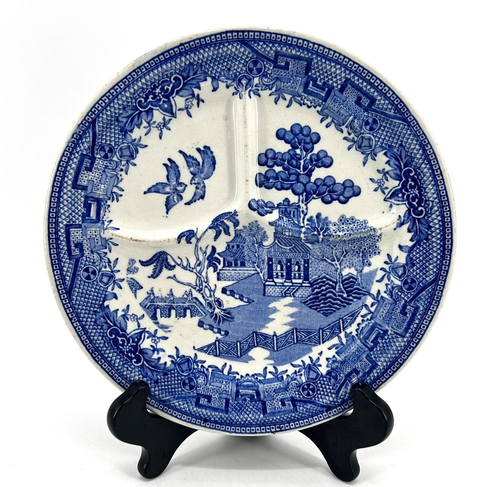 Sterling China Blue Willow Divided Grill Plate Vitrified East Liverpool Ohio 9in